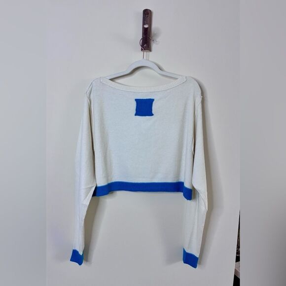 NWT Free People Into the Blue Long Sleeve Cropped Sweater in Tropical Blue - Picture 4 of 10